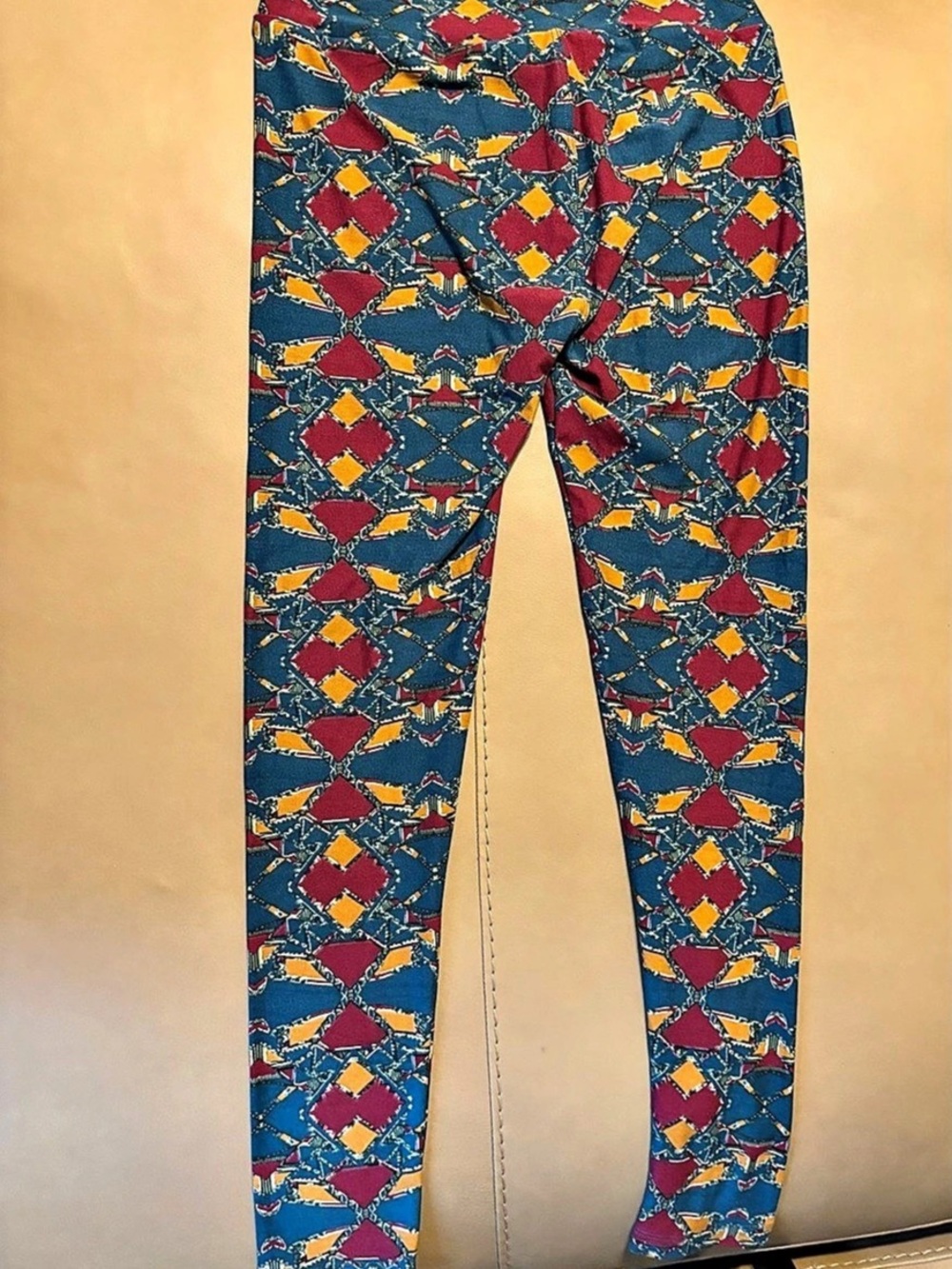Lularoe Geometric Print Leggings in Blue & Red Like New